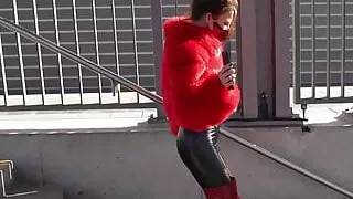 Walking in red boots