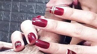 Close-up blowjob and play with his cum