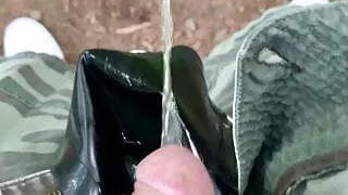 Pissing my rubber jock in the park