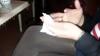 Secret public handjob and MEGA CUM LOAD in coffee