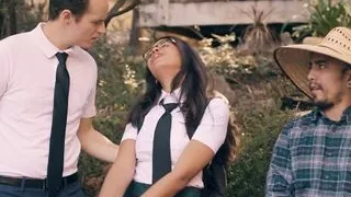 College girl finds herself between perv step siblings