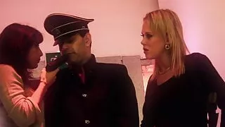 Hungry bitches get fucked by a hunk in an elevator