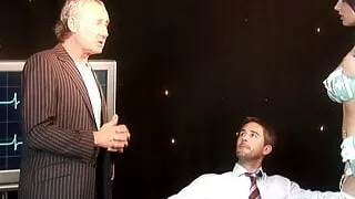 Busty nurse want to please two doctors at the same time