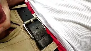 Jerking-off outside on the public bench at the park. Cumming