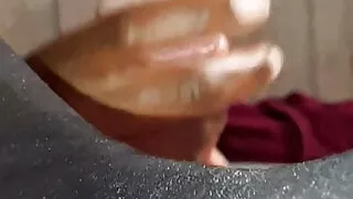 Young Ebony in Nylons gives a Handjob