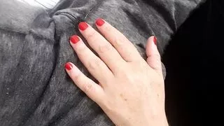 shy older girlfriend  touches and gropes my cock next to friends