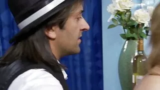 Busty whore gets fucked in front of two sluts