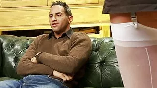 Redhead slut gives head to this horny dude before fucking