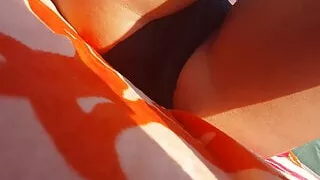 after anal, girlfriend  fingers asshole at pool, in bikini