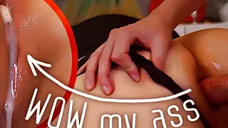 Nerdy Gamer Girl With Bis Ass Takes creampie in ass & pussy