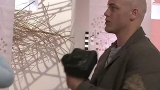 Blonde bimbo sucks dick in bed like a pro