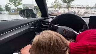 Sloppy handjob in a car in supermarket parking lot - public