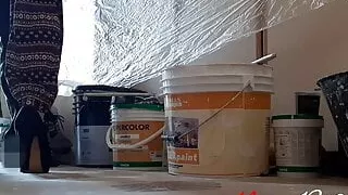 After housework, sexy wife gives a blowjob to pay the worker