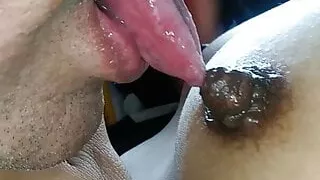 Dark Latina nipple sucking