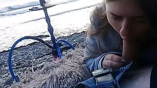 Amateursex, Strand, Blasen, Sperma, Sperma im Mund, Freund