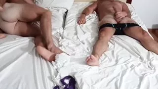 Cuckold Watches my Lover Fuck me and Cum in my Pussy