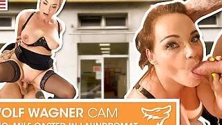 MILF POV BLOWJOB in PUBLIC, and HUGE CUMSHOT! WolfWagner.com