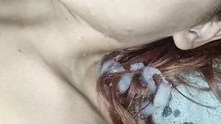 Fucking a teen's deep throat at night and I cum in her mouth