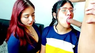 Latina is ass licked by friend and throatfucked by big dick