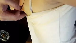 Wife with Big long hard nipples enjoys nipple massage