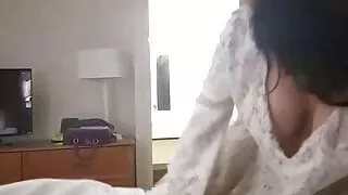 Giving a huge cumshot on her big tits