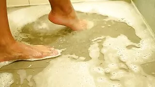 Soapy wet foot fetish