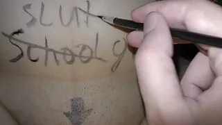 Kinky teen schoolgirl with big boobs gets dirty bodywritings
