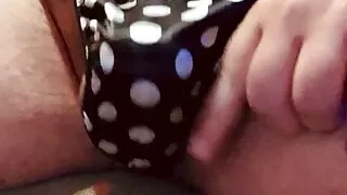 Panty Cum In a Black Satin Thong