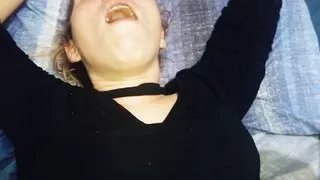 Blonde hot Milf with hairy pussy, eating Black cock, real sex