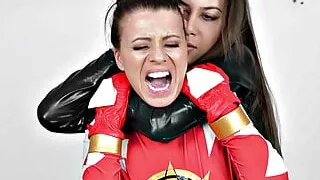 Lesbian Super heroes Sex Fight - Red Ranger defeated