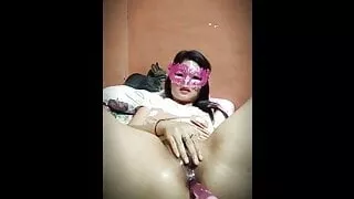 Babycat's wet and gaped little holes. Double dildo fun time