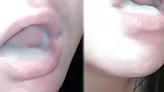 Pulsating oral creampie. Full mouth cum swallow