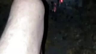 Playing with myself outside by the fire pit.