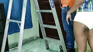 Latina fucks the handyman after work out