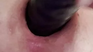 Quick big toy fuck and gape before work
