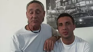 Busty blonde gets pounded by an older and a younger dude