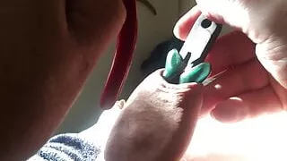 Sunday foreskin - stretching with two pliers
