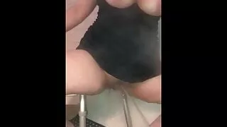 Busty milf squirting on a bucket