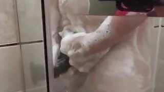 Creamy masturbation in the shower by my milf date