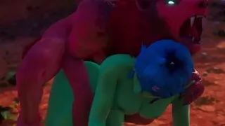 3D Werewolf Monster Breeds With Alien Woman