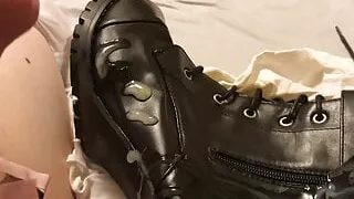 Naughty Crossdresser shooting load on her boots