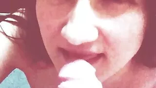 Happy girl licks a dick.