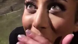 Hot girl gets caught giving public blowjob