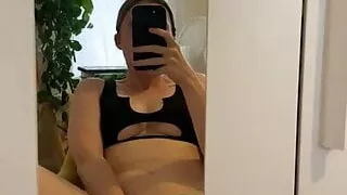 Cutie pulls panties to side and finger fucks herself