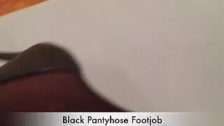 Footjob in Black Pantyhose