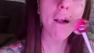 Sucking chupa chups tongue pierced