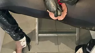Shower Masturbation and Pissing in Leggings and PVC Boots