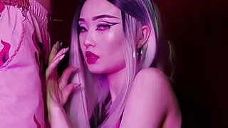 Sweet Sakura sucks dick – purple light