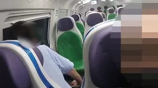 Public pussy flash on the train. Sexy girl touches her pussy