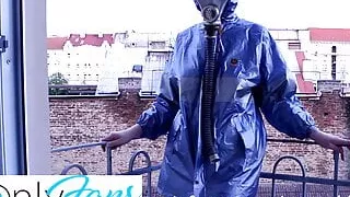 Chilly rainy weather? PVC metallic set with gas mask